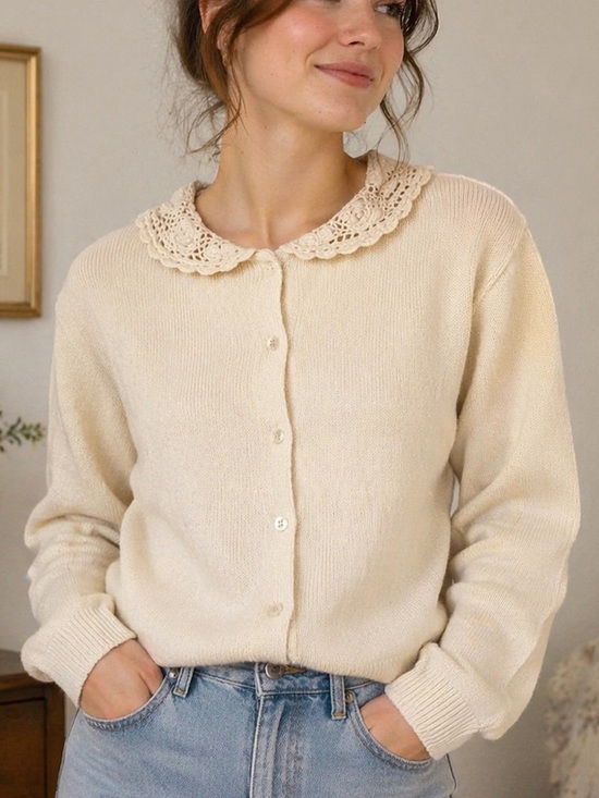 GAP Sweaters - Vintage GAP Crochet Collar Cardigan Peter Pan Button Cottagecore Preppy Small